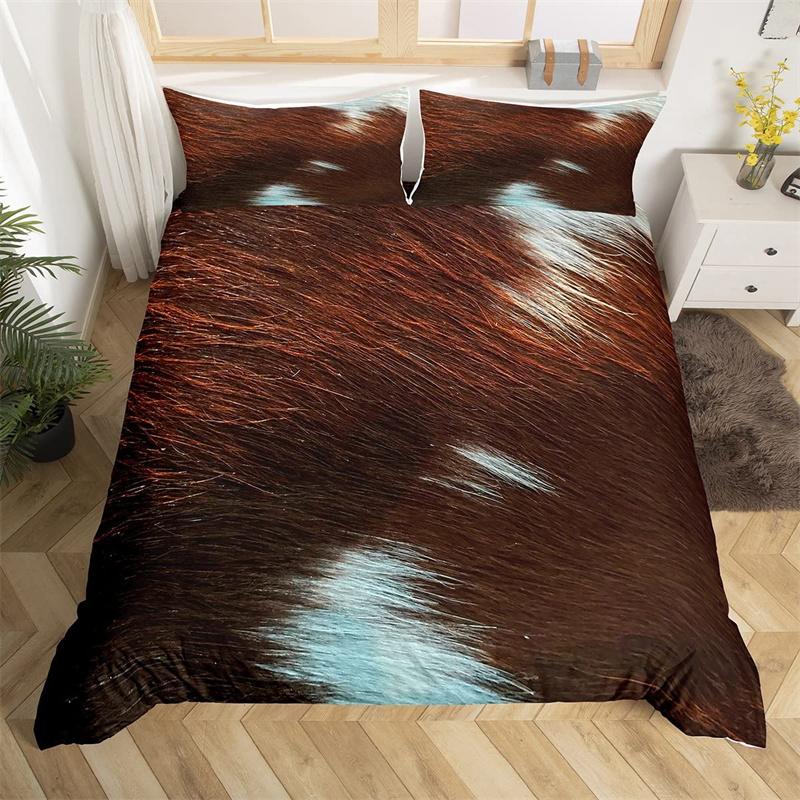 Cowhide Duvet Cover Queen Microfiber Western Farmhouse Animal Skin Fur Bedding Set 2/3pcs For Kids Teen Cattle Cow Quilt Cover