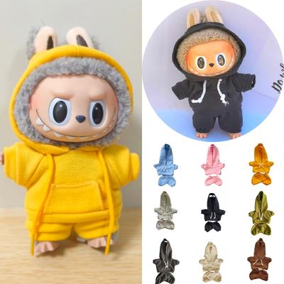 17cm Labubu Puppe Schwarzer Hoodie Sweatshirt und Hose Set für Puppen DIY Outfit Geschenk