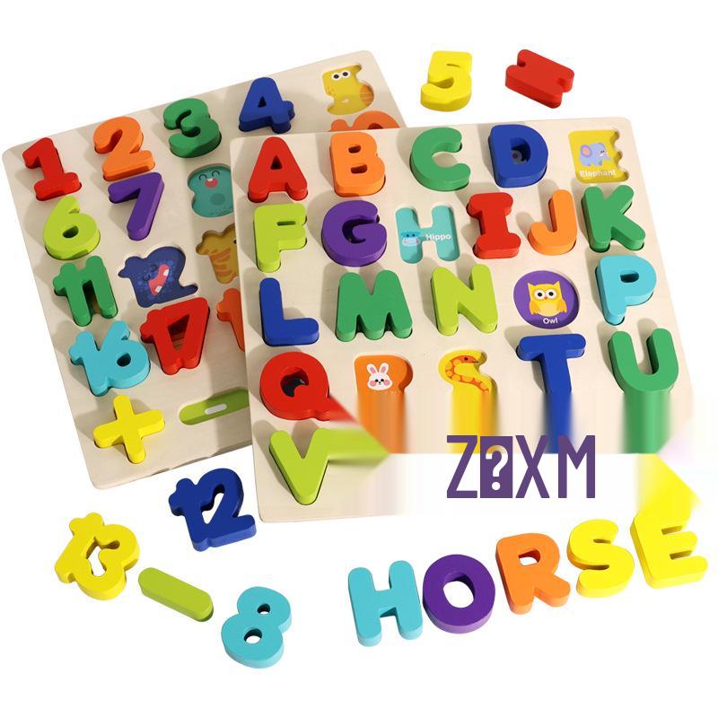 Wooden Educational Puzzle: Red & Blue Uppercase/Lowercase Letters & Numbers