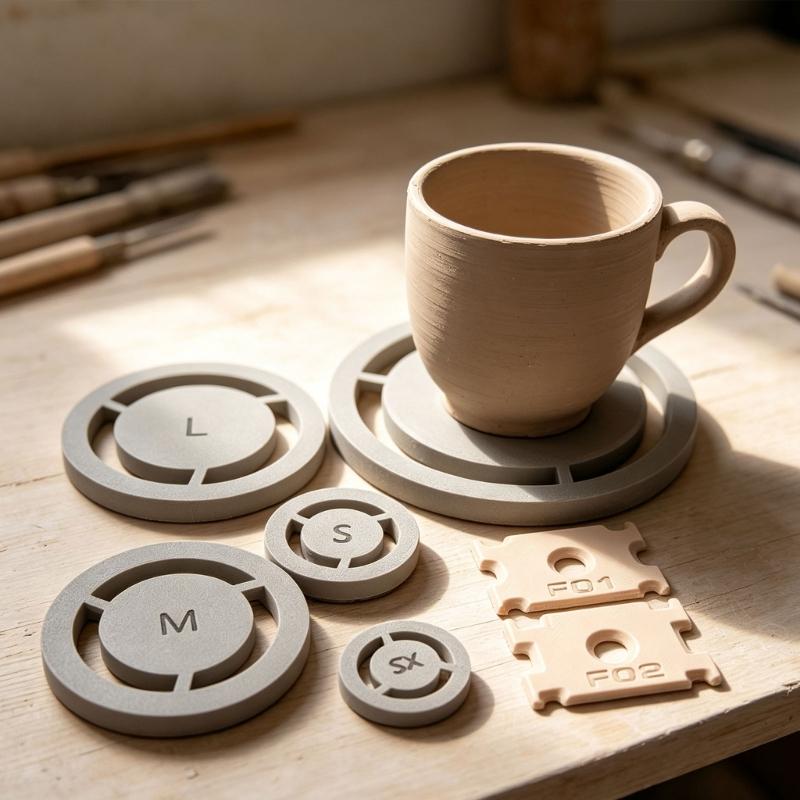 Clay Foot Guide for Cups and Bowls, 7 Piece Pottery Trimming Aid with 5 Size Forms for Base Shaping During Wheel Practice and Studio Use
