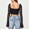 Mesh Hollow Straps Women's Vest, European and American Sexy Halter Horn Long-sleeved Short Knitted Top