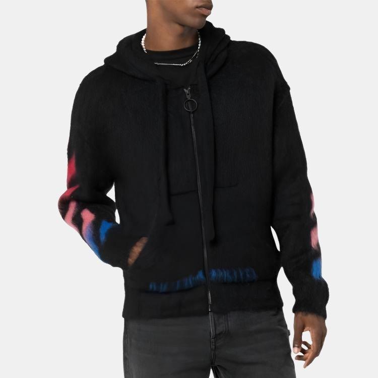 Men's Off-White Nylon Hooded Zipper Knit Black OMHA073E19B020241088