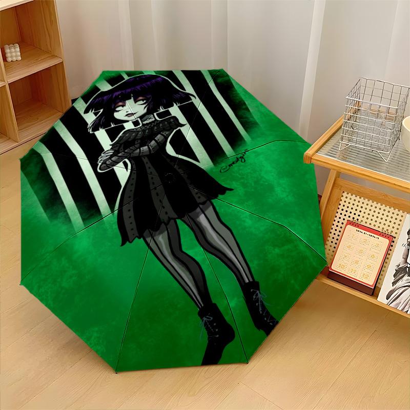 Beetlejuice Lydia Deetz Windproof Auto 8 Rib Folding Umbrella Portable Outdoor Parasol