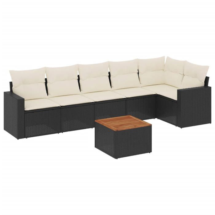 VidaXL Garden Lounge Set 7 Pcs with Cushions Black Wicker 3224131