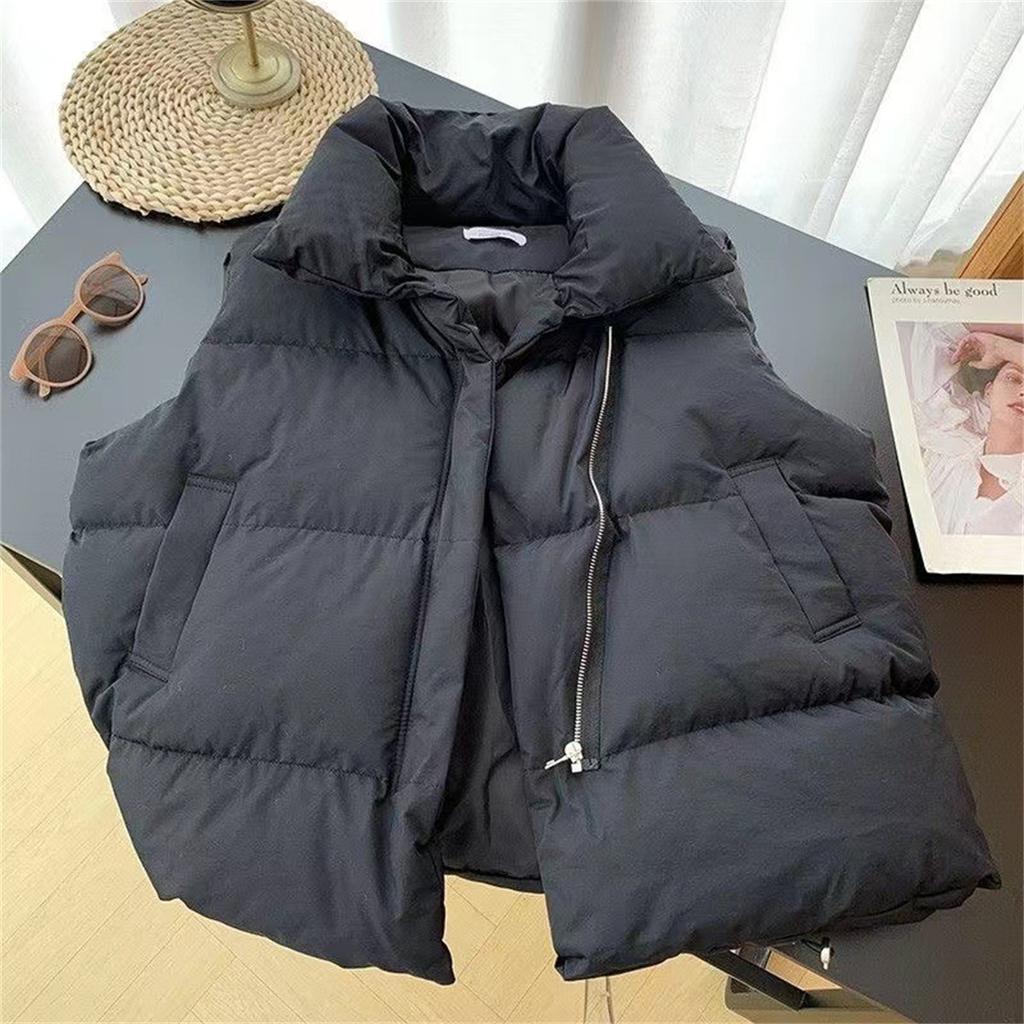 Women Fashion Autumn Stand Collar Elegant Down Coats Warm Outerwear Casual Belt Sleeveless Winter Vests Jackets