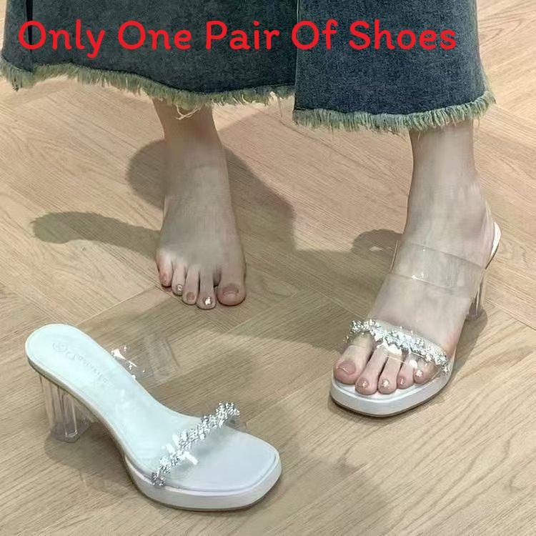Transparent Platform Slide Sandals With Crystals For Women Spring