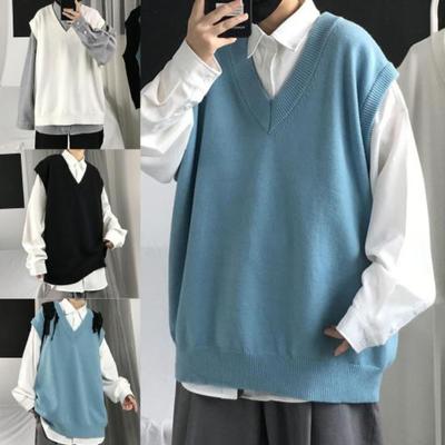 Męski jesienno-zimowy sweter kamizelka V-neck bez rękawów