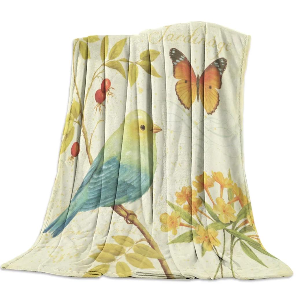 Flower Hummingbird Flannel Fleece Bed Blanket Bedspread Coverlet Bed Cover Soft Lightweight Warm Cozy Throw Blankets Queen Size