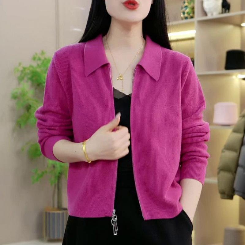 Women Spring and Autumn Knitted Casual Short Tops Simple Elegant Commuter Jacket
