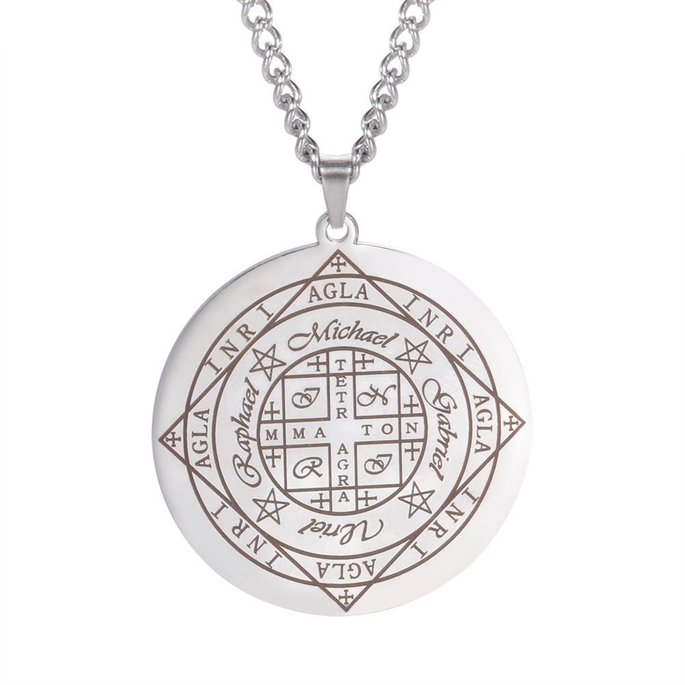 

Michael Uriel Raphael Gabriel Archangels Seal Necklace Stainless Steel Fortune Wheel AGLA INRI Necklaces Amulet Jewelry