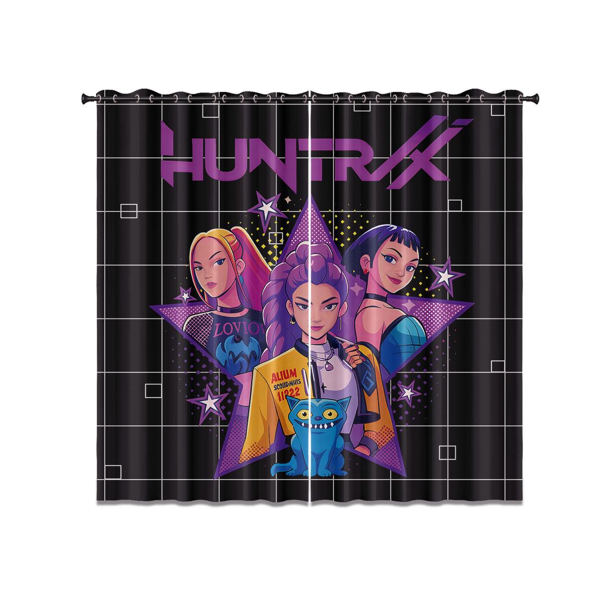 

Set Of 2 Pop Demon Hunters Black Printed Shade Curtains Insulation Multi Size Living Room Bedroom Decoration Made Polyester Machine Washable Sitting W100*H70(CM)-Grommet top&1PCS