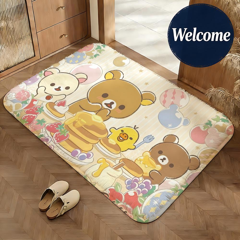 Soft Flannel Floor Mat Character Rilakkuma Floor Mat Non-Slip Absorbent Doormat Bathroom Bedroom Home Decor Rug