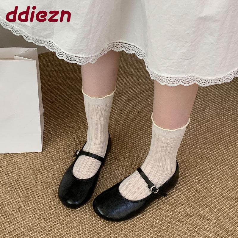 Fashion Fashion Buckle Strap Ladies Mary Janes Flats Shoes Soft Casual Female Shallow Footwear Round Toe Women Ballet Flats Shoes