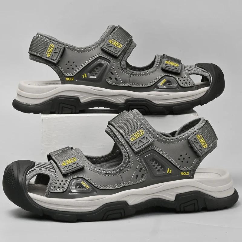 New Genuine Leather Men's Sandals Outdoor Summer Flats Non-slip Beach Shoes Walking Treking Casual Shoes Men Hiking Sandals Male