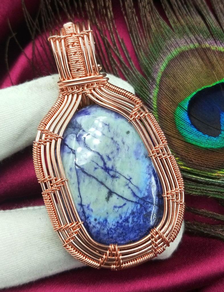 Lapis Lazuli Gemstone ručně vyráběný měděný drátěný přívěsek HCWP-W30