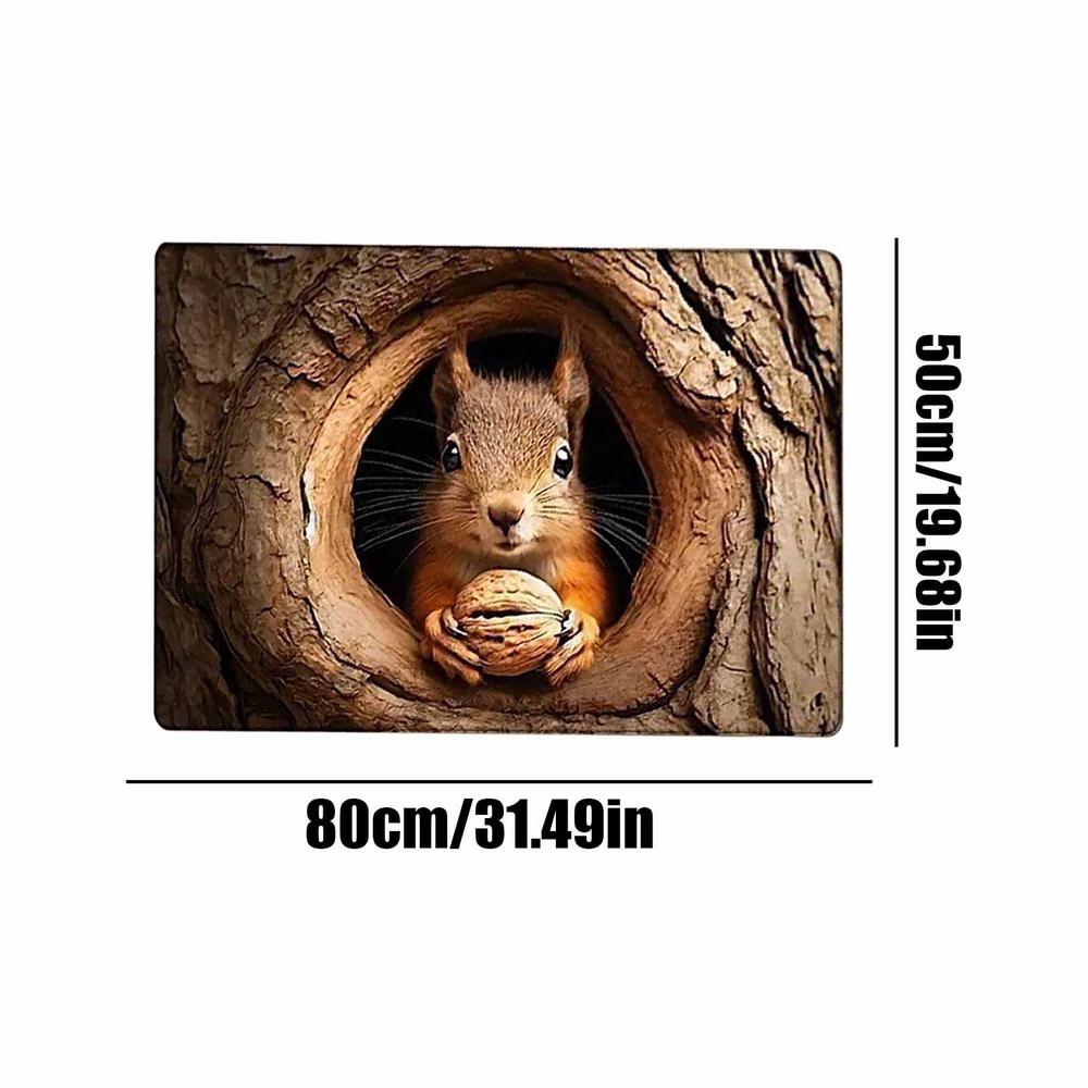 3D Carpet Squirrel And Dog Soft Non-Slip Quick Dry Mat 3D Optical Illusion Rug for Birthday Halloween Thanksgiving Home Holiday
