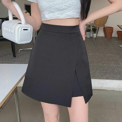 Calça Saia Feminina Preta Linha A Slim Cintura Alta com Fenda Irregular 2024 (Tamanho positivo)