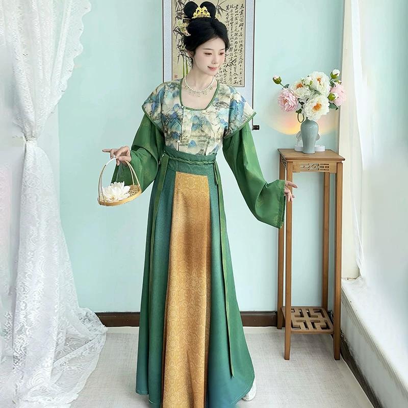 Chinese Tang Dynasty Style Hanfu Women's Tang Beizi Crew Neck Shirt Daily Waist-length One-piece Skirt