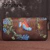 Johnature Genuine Leather Hand Wallet Retro Womens Wallets And Purses Handmade Cowhide Phone Purse Wallet Card Holder