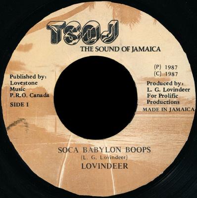 7inch Record LLOYD LOVINDEER - Soca Babylon Boops NONE TSOJ 1987 Jamaica Reggae, Ska & Dub Used