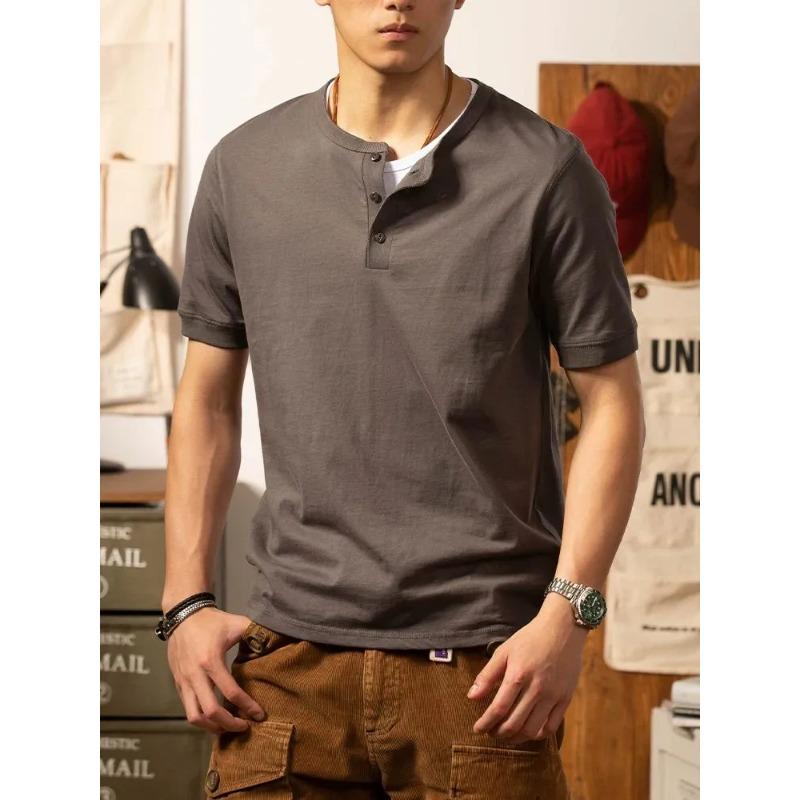 

Men s Dark Gray Henley Neck Short Sleeve T-Shirt Slim Fit Casual Comfortable Top L сірий колір