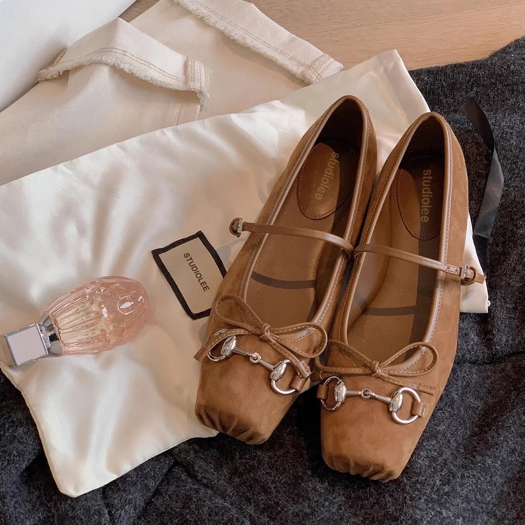 Grape Mother Same French Horse Buckle Bow Ballet Pig Nose Versatile Mary Jane Shoes Flat Single Shoes Women