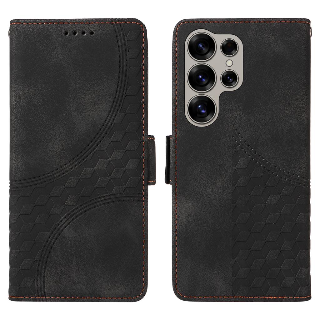 For Samsung Galaxy S25 Ultra Case PU Leather Phone Cover Rhombus Starry Imprinted