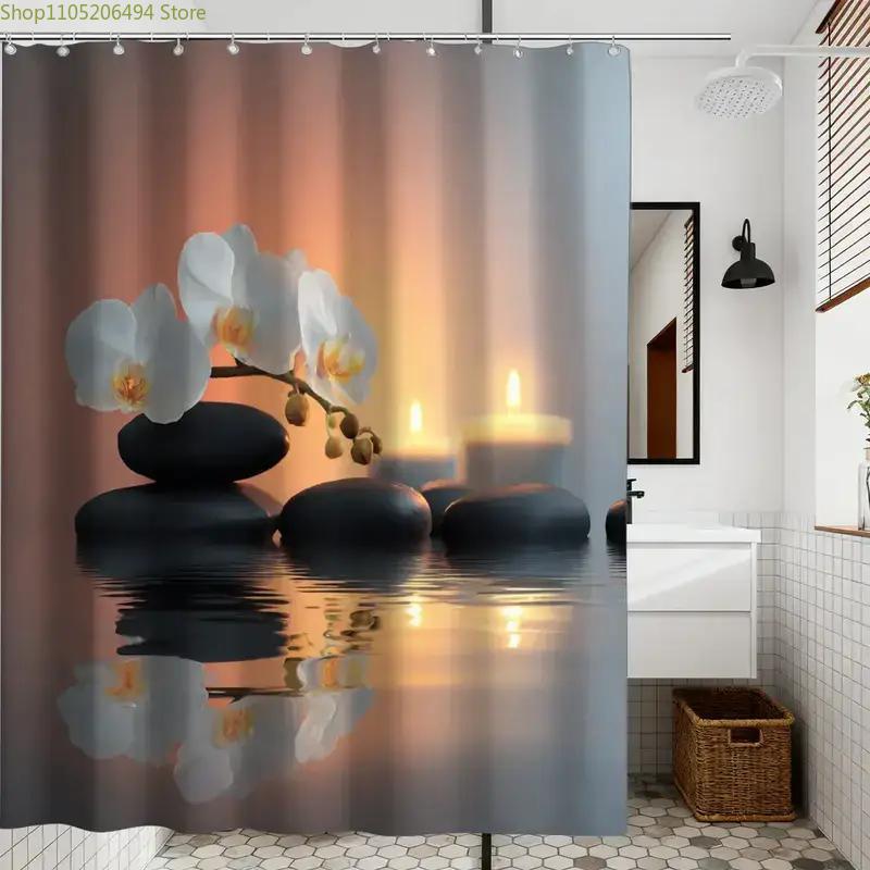 1ks Koupelnová sprchová závěs, Workshop léčení duše, Sprchový závěs pro večer při svíčkách, Včetně 12 háčků, 180*180cm Koupelna