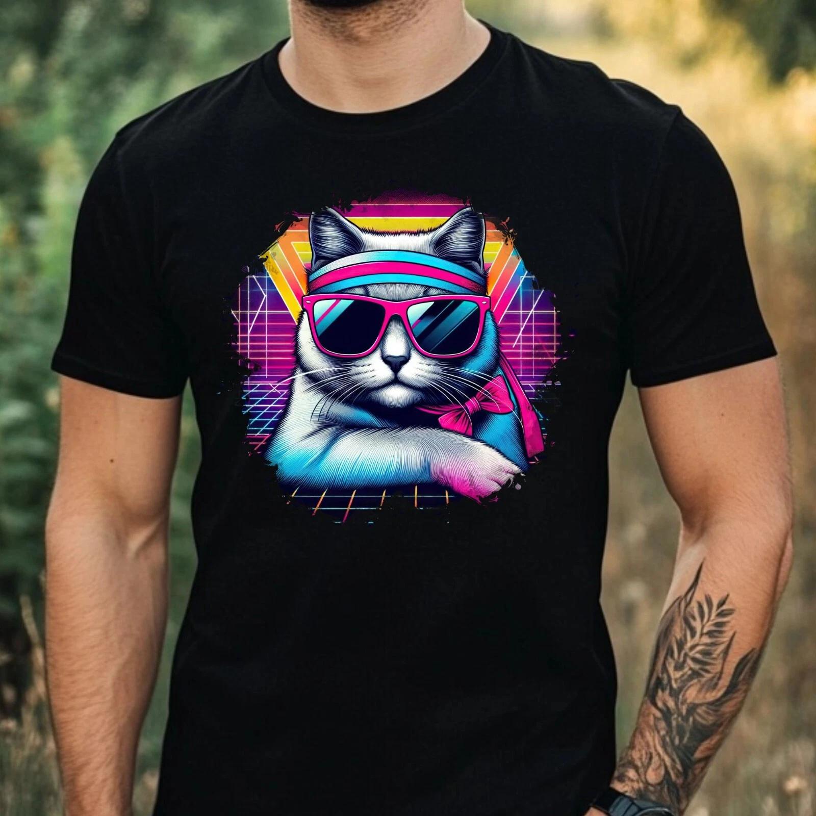 T-Shirt Herren Aquarell Coole Katze Motiv Baumwolle Größe XS bis 5XL XXXXL