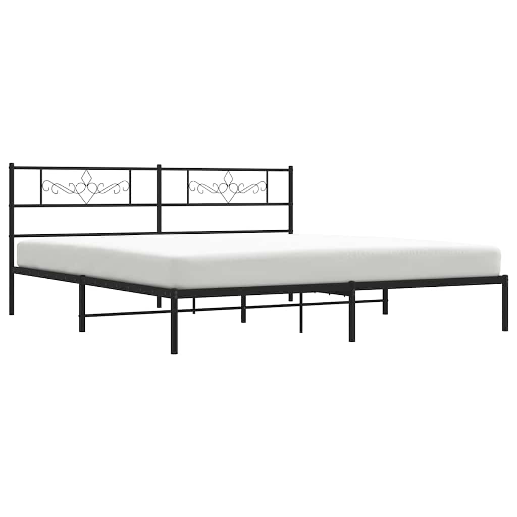 Metal Bed Frame with Headboard Black 183 x 213 cm