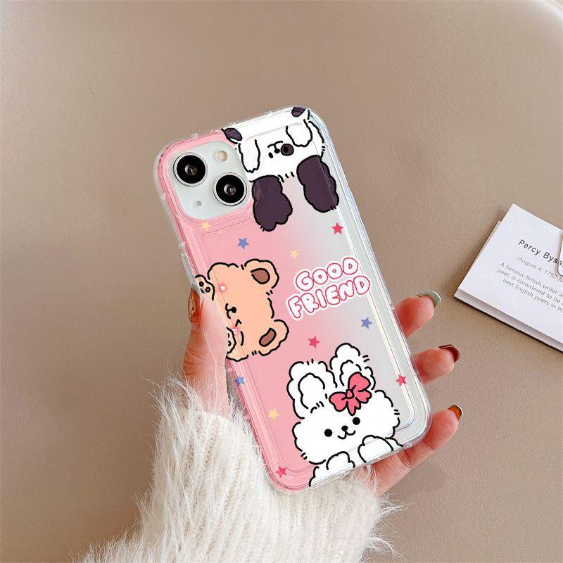 Gradual change bear rabbit applicable iPhone17Pormax mobile phone case 16Pro Apple 12 anti-drop 15 girl heart x