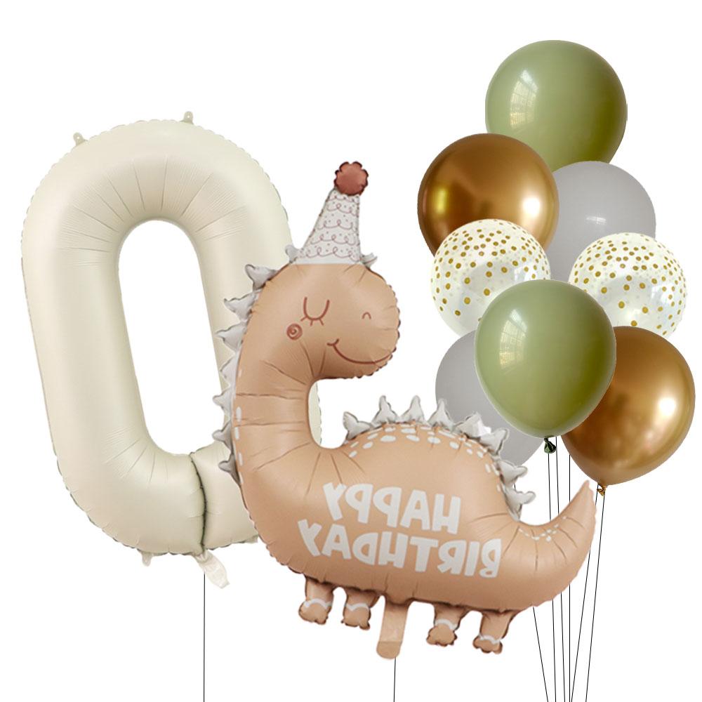 Retro Matte Caramel Colored Dinosaur Aluminum Film Number Balloon Set Happy Birthday Party Decoration Kids Background Photo Prop