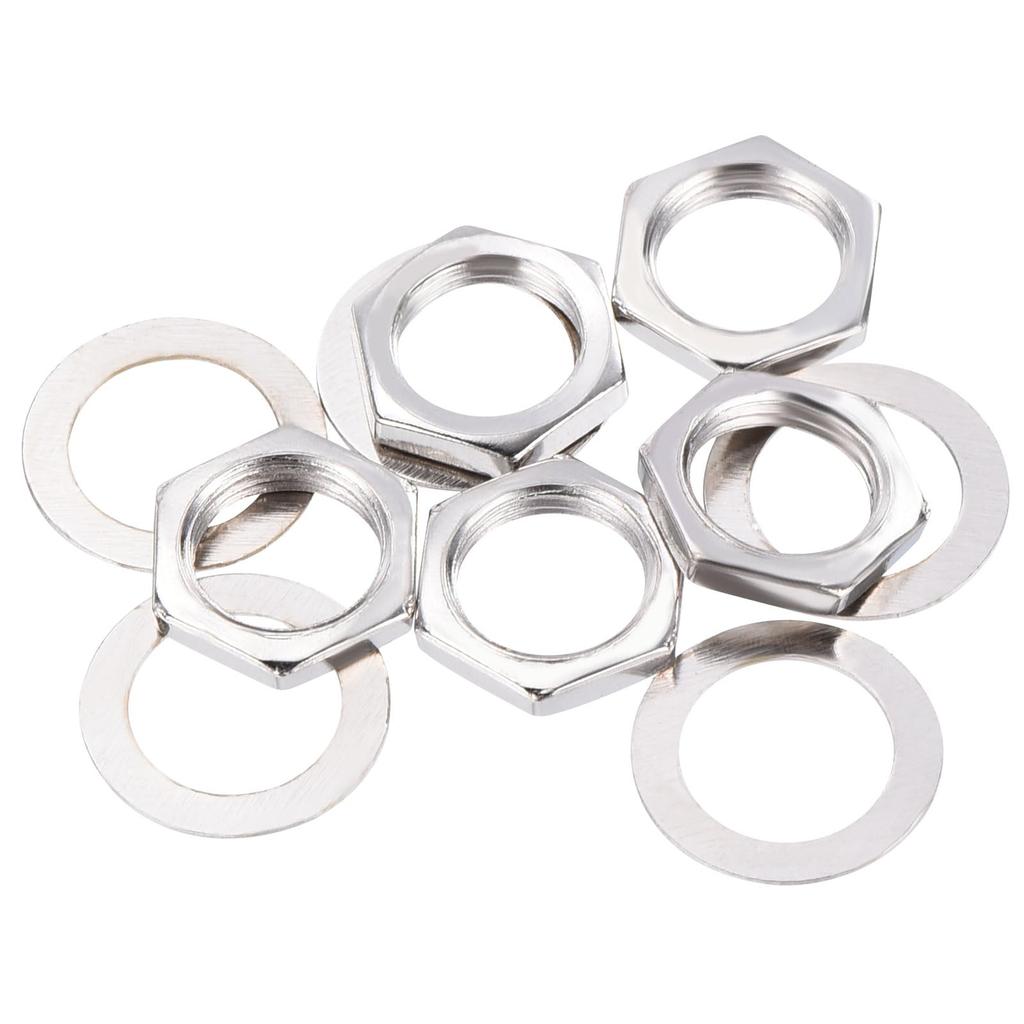 uxcell Set Guitar Nut Washer M9 Guitar Jack Socket Nut Silver for Electric Guitars and Basses 5-Piece & Input/Output