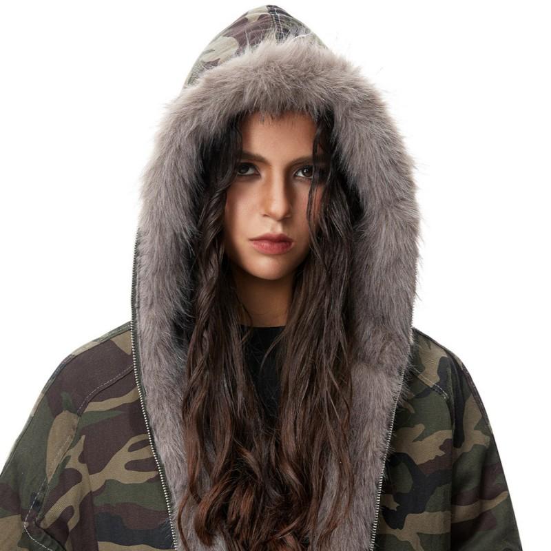 Winter Vintage Camo Puffer Jacket Men Women Hooded Parka Coat Fleece Lined Thick Warm Streetwear