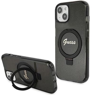 Guess Guhmp13Mhrsgsk Iphone 13 / 14 / 15 6.1 Čierny/Black Pevný obal Krúžkový stojan Písmo Trblietky Magsafe
