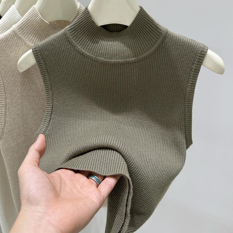 Водолазка Без рукавов Вязаный Приталенный Пуловер Жилет Женский Летний Осенний Свитер Базовый Слой Без рукавов Женский Топ 2XL армия зеленый