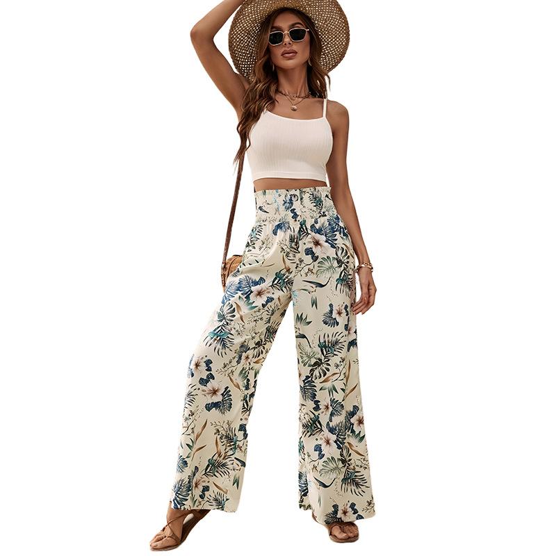 Spring Women's Fashionable Long Pants with Print Casual Elegance High-Waisted Straight-Leg Pants Wide-Leg Pants