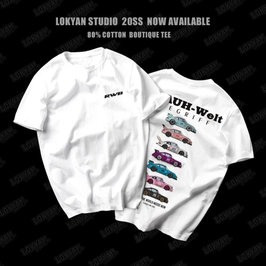 Hot RWB Modified Car Graphic Print T-shirt Bay Shore Theme Hellaflush Men Women Short Sleeve Couples Same Style Loose Casual Oversized Summer New Tee