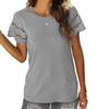 Ladies Summer Lacework Short Sleeve Round Collar Solid Color Pullover T Shirt Top