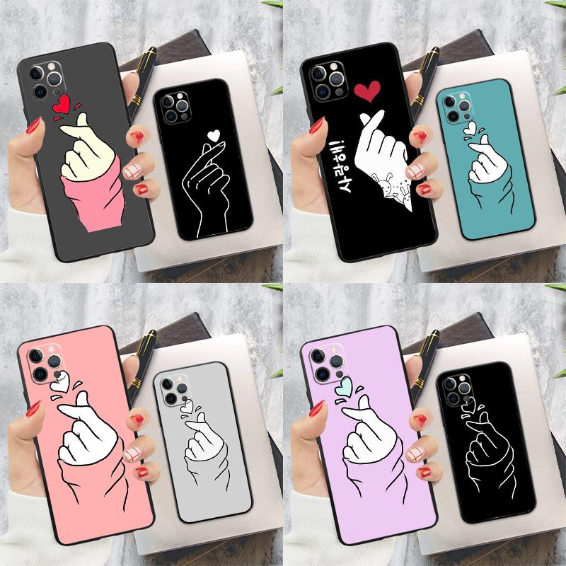 Korean Finger Heart Love Phone Case For iPhone 16 Pro 11 12 13 14 15 Pro Max Mini XS X XR 7 8 16 Plus Cover Coque