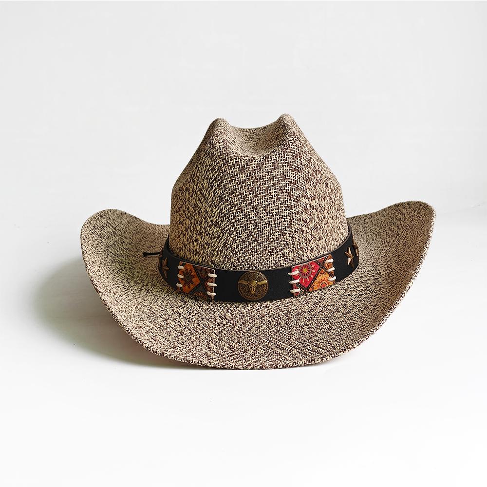 Sombrero de Vaquero Occidental de Ala Ancha Sombrero Tejido a Máquina Para Mujeres Hombres Protección Solar para Exteriores Playa Viajes Vacaciones