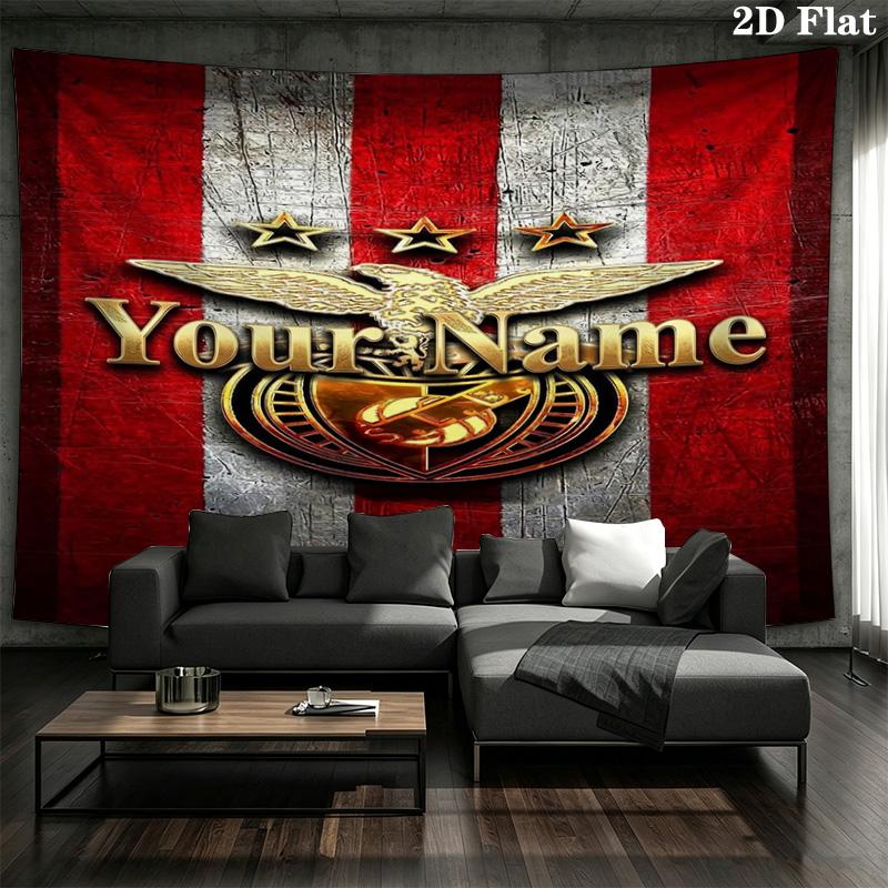 Benfica Crest Custom Name Wall Tapestry Aesthetic Wall Hanging Printed Fabric Blanket Decorative Tapestries For Bedroom Living Room Home Decor
