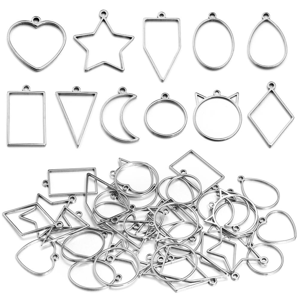 10pcs Stainless Steel Hollow Geometric Bezel Frame Charms Pendants For Jewelry Making DIY Necklace Earrings Pendants Accessories