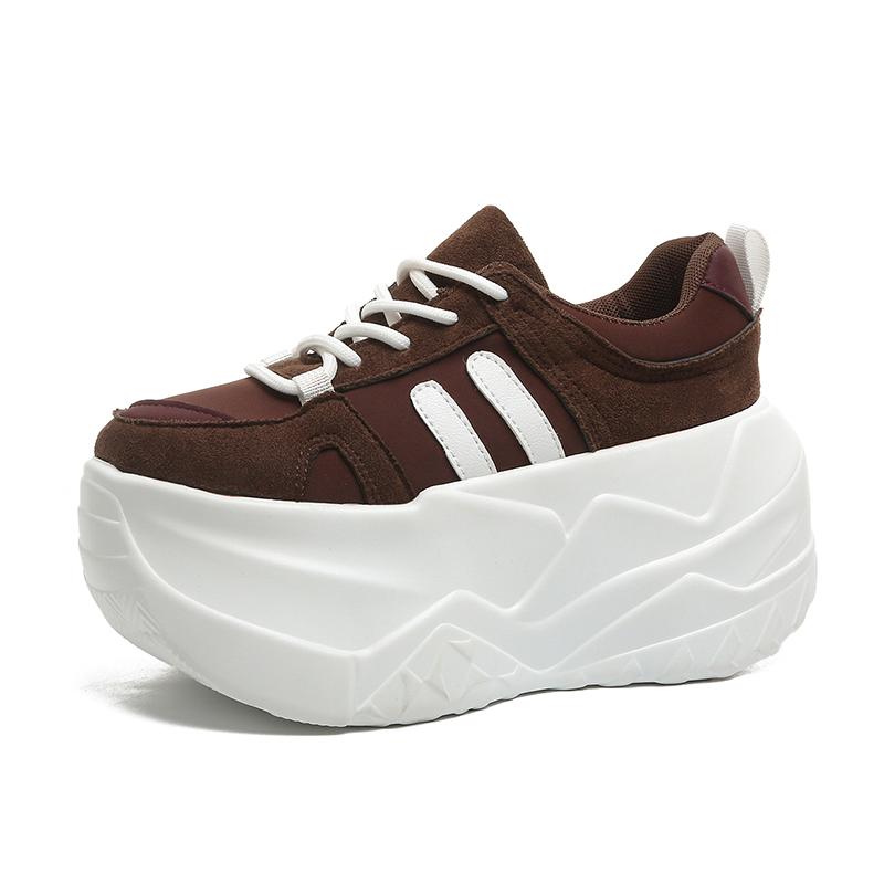 Fashion 10CM Microfiber Leather Chunky Sneakers New Autumn High Platform Wedge Heels Casual Shoes Breathable Comfortable Dad Shoes