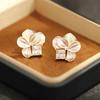 Sweet temperament, pink and white oil-dripping petal earrings, gold-plated stone-studded exquisite pierless earrings, earrings, women's earrings.