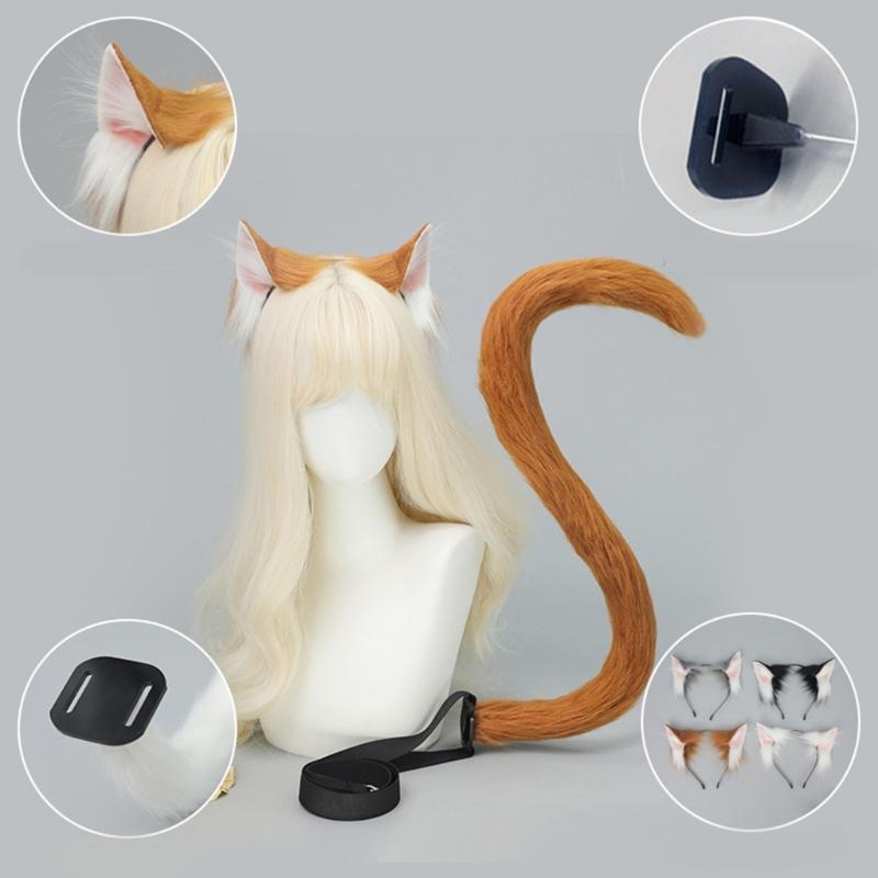Cats Costume Accessories Cats Ear Headband Plush Tail Anime Cosplay Outfit for Women Masquerade Halloween Role Play