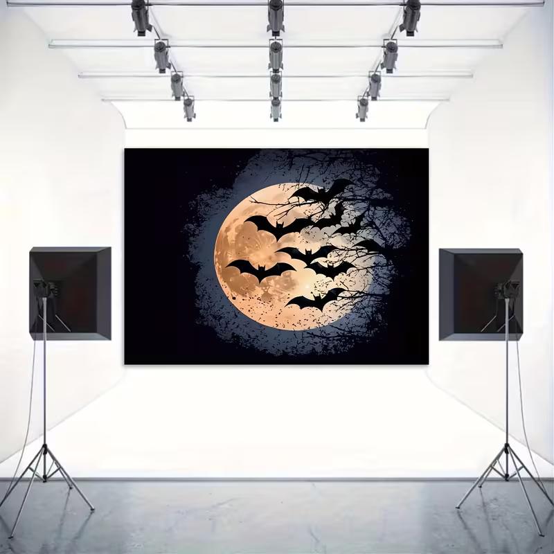 2D Halloween Moon and Bats Silhouette Backdrop for Party Decoration