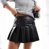 Women's Leather Skirt Mirror Pu Leather Pleated Skirt Sweet College Skirt