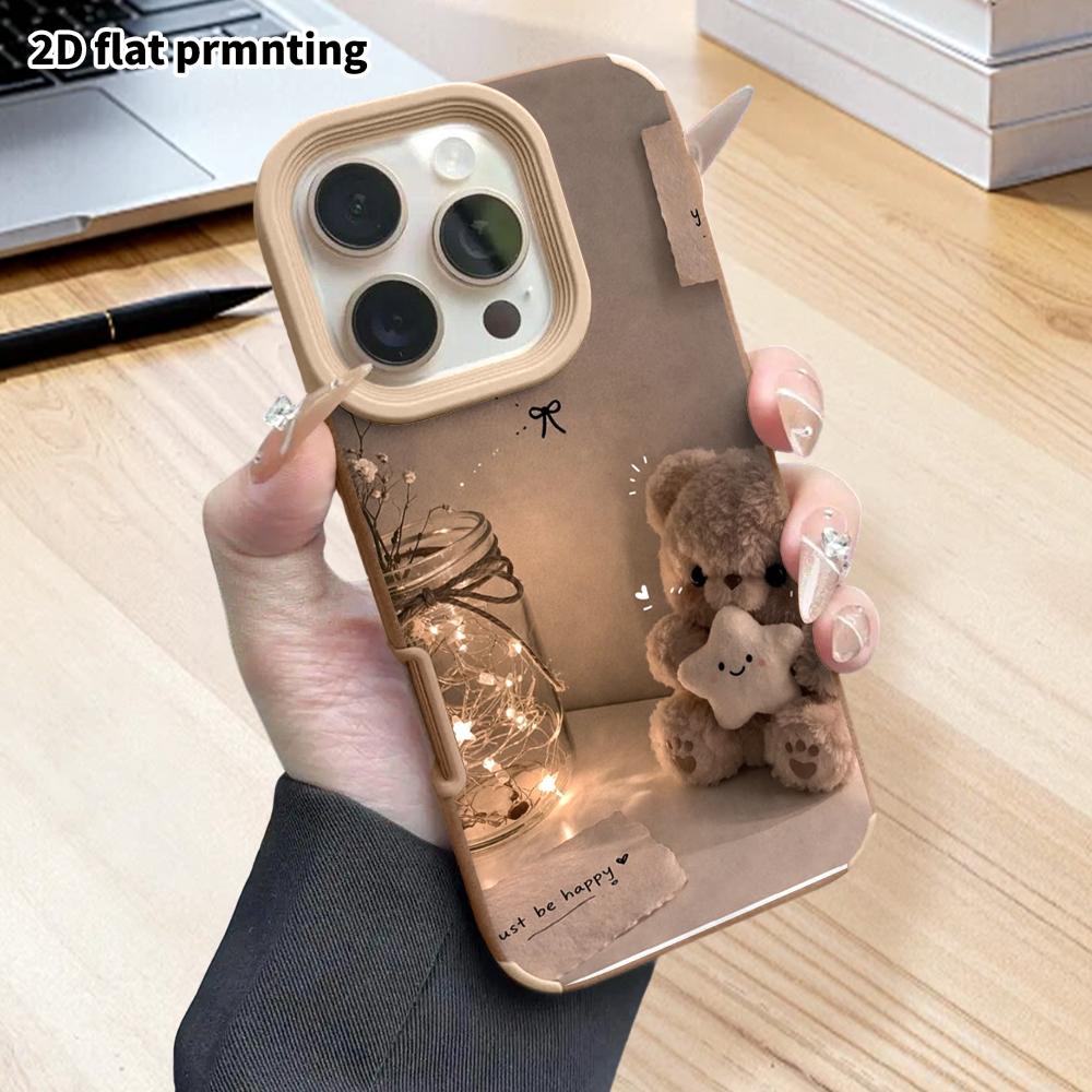Phone Case: 2D Flat Lambskin Suitable for iPhone 18 17 16 15 14 13 Pro Film Protective Case, Plush Little Bear, Christmas and Halloween Gift