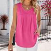 Nuova Blusa a Maniche Corte Pieghettata Girocollo Monocolore dalla Vestibilità Ampia con Cintura per Donna